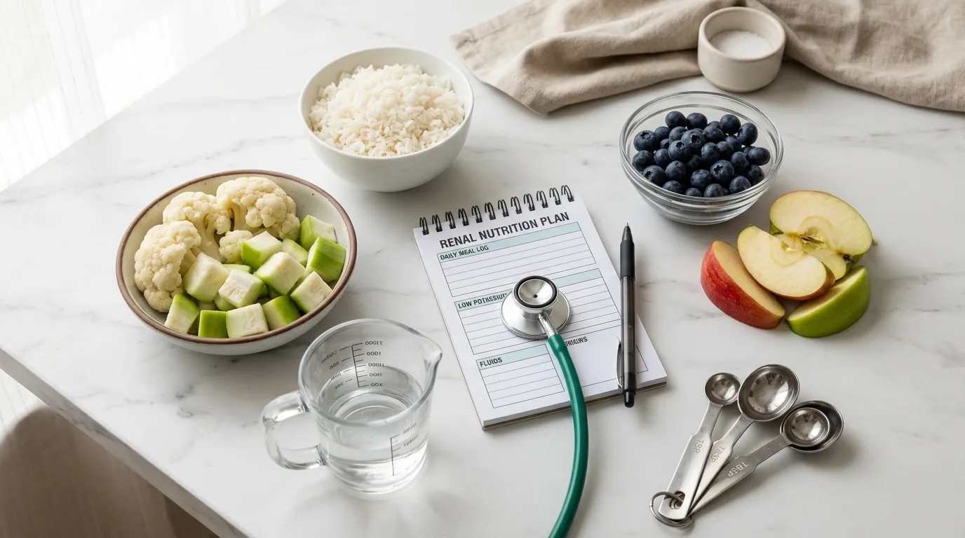 Kidney-friendly diet and renal nutrition plan with portion control and clinical monitoring
