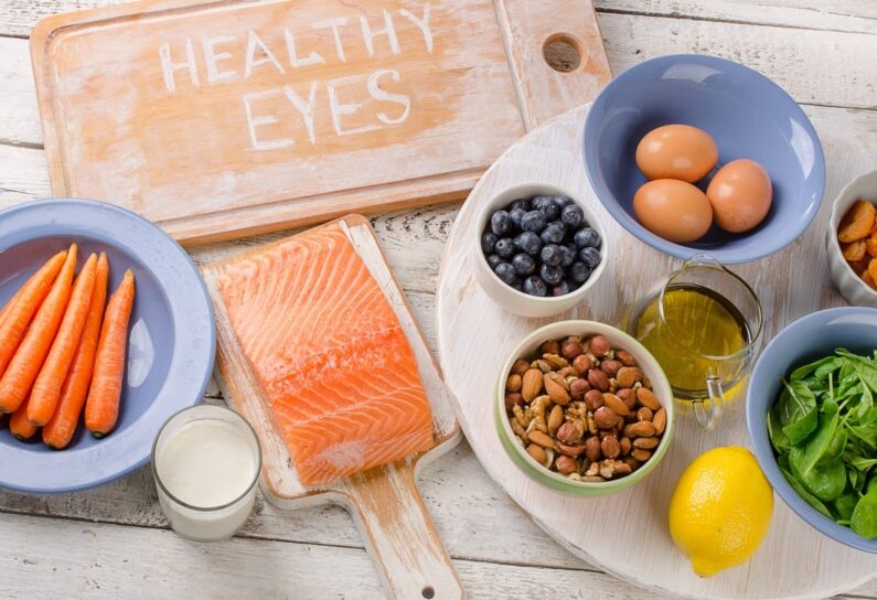 Foods  for  healthy eyes. Concept. View from above